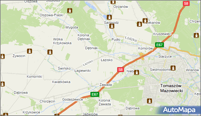 mapa Łazisko gmina Tomaszów Mazowiecki, Łazisko gmina Tomaszów Mazowiecki na mapie Targeo