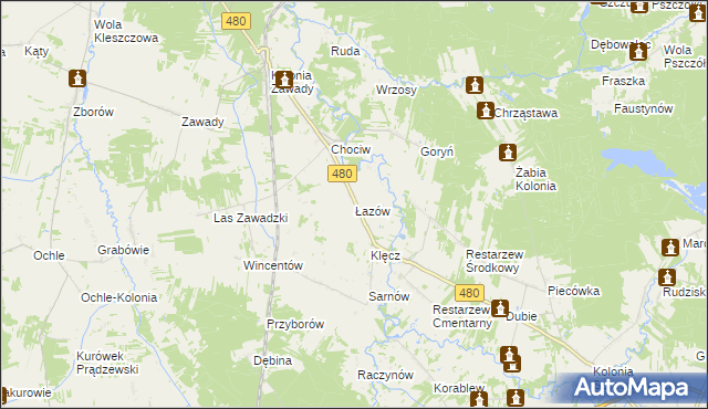 mapa Łazów gmina Widawa, Łazów gmina Widawa na mapie Targeo
