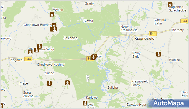 mapa Łazy gmina Krasnosielc, Łazy gmina Krasnosielc na mapie Targeo