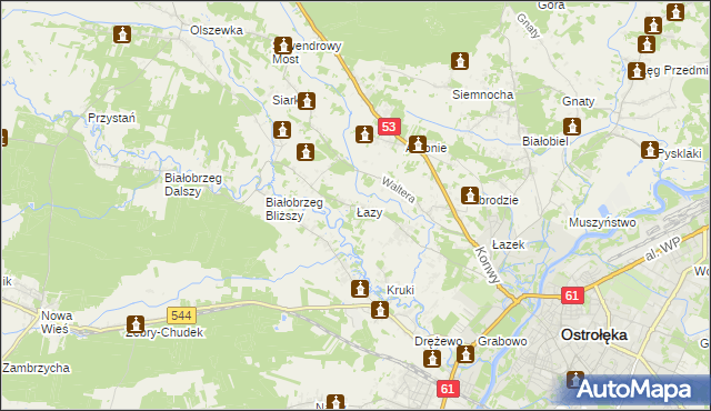 mapa Łazy gmina Olszewo-Borki, Łazy gmina Olszewo-Borki na mapie Targeo