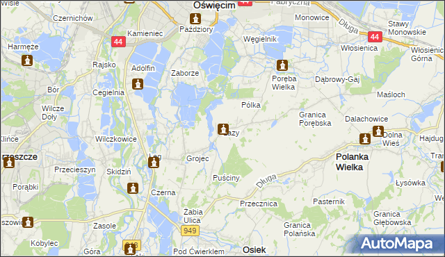 mapa Łazy gmina Oświęcim, Łazy gmina Oświęcim na mapie Targeo