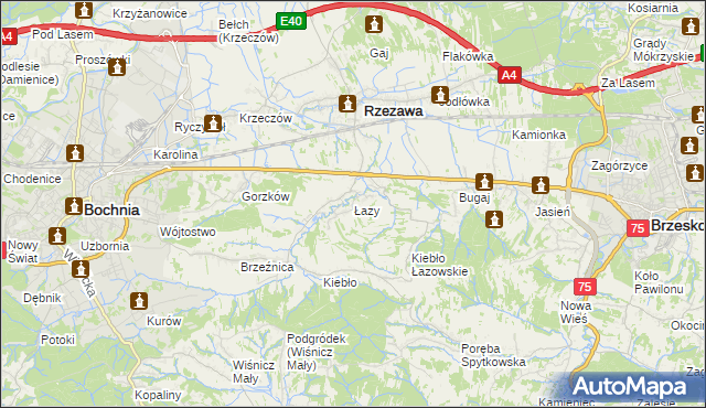 mapa Łazy gmina Rzezawa, Łazy gmina Rzezawa na mapie Targeo