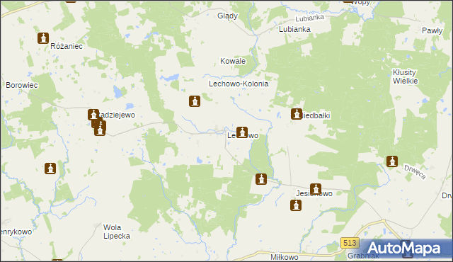 mapa Lechowo gmina Pieniężno, Lechowo gmina Pieniężno na mapie Targeo