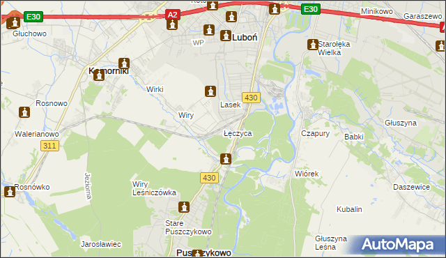 mapa Łęczyca gmina Komorniki, Łęczyca gmina Komorniki na mapie Targeo