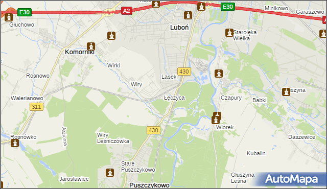 mapa Łęczyca gmina Komorniki, Łęczyca gmina Komorniki na mapie Targeo