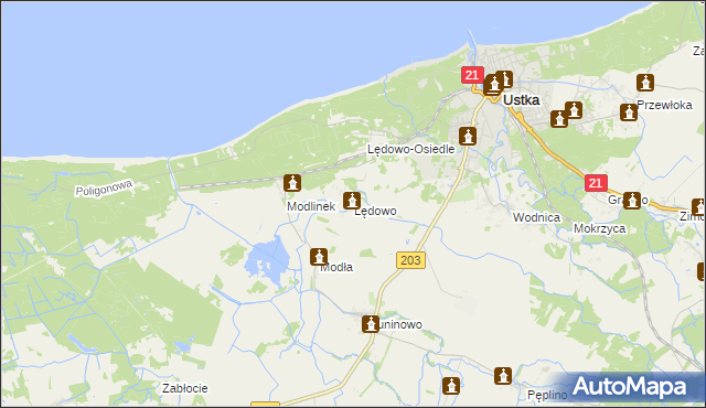 mapa Lędowo gmina Ustka, Lędowo gmina Ustka na mapie Targeo