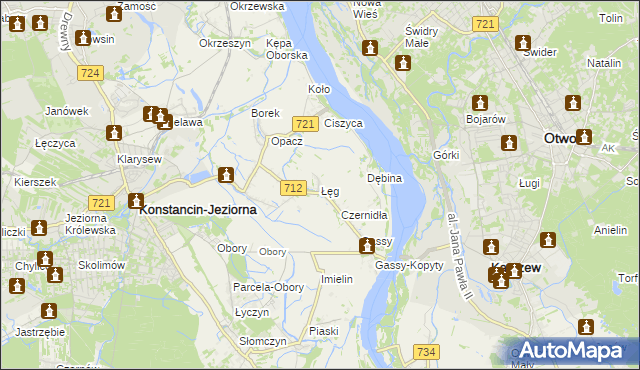 mapa Łęg gmina Konstancin-Jeziorna, Łęg gmina Konstancin-Jeziorna na mapie Targeo