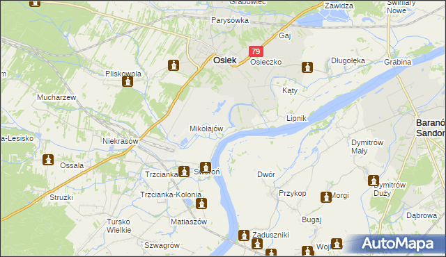 mapa Łęg gmina Osiek, Łęg gmina Osiek na mapie Targeo