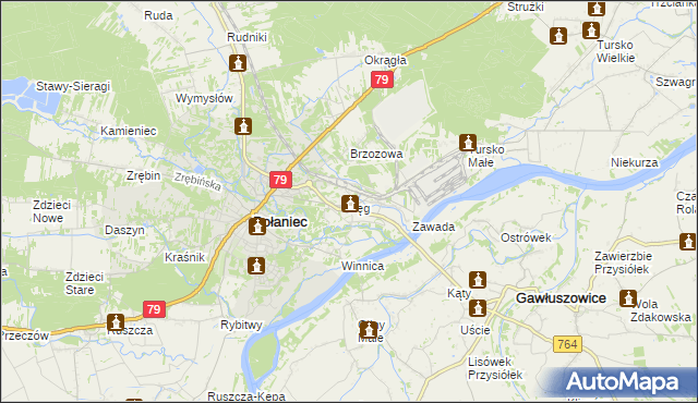 mapa Łęg gmina Połaniec, Łęg gmina Połaniec na mapie Targeo