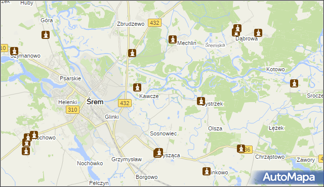 mapa Łęg gmina Śrem, Łęg gmina Śrem na mapie Targeo