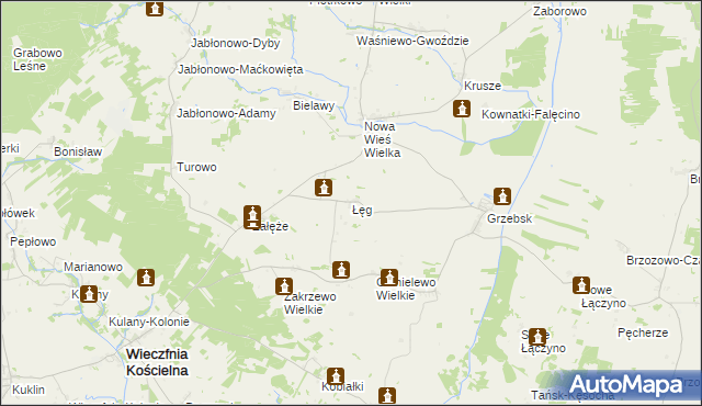 mapa Łęg gmina Wieczfnia Kościelna, Łęg gmina Wieczfnia Kościelna na mapie Targeo