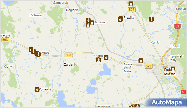 mapa Łęgno gmina Dobre Miasto, Łęgno gmina Dobre Miasto na mapie Targeo