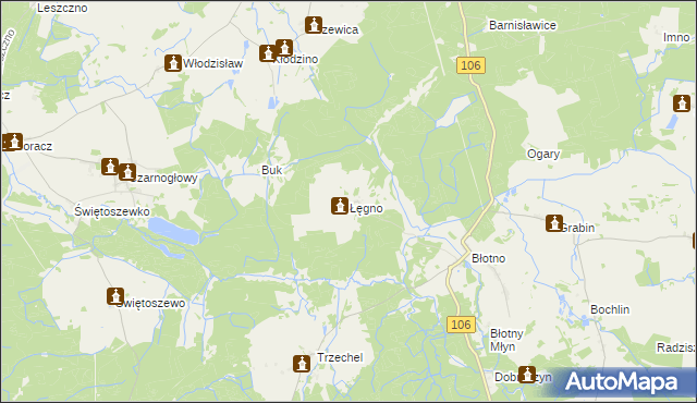 mapa Łęgno gmina Nowogard, Łęgno gmina Nowogard na mapie Targeo