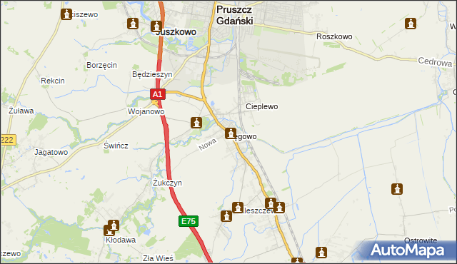 mapa Łęgowo gmina Pruszcz Gdański, Łęgowo gmina Pruszcz Gdański na mapie Targeo