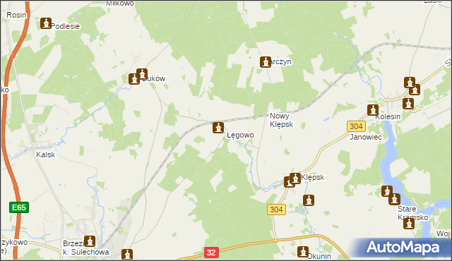 mapa Łęgowo gmina Sulechów, Łęgowo gmina Sulechów na mapie Targeo