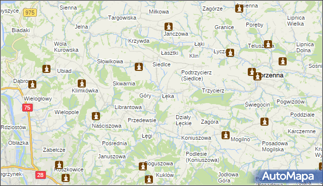 mapa Łęka gmina Korzenna, Łęka gmina Korzenna na mapie Targeo