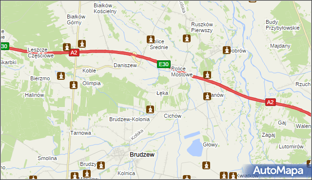 mapa Łęka gmina Kościelec, Łęka gmina Kościelec na mapie Targeo