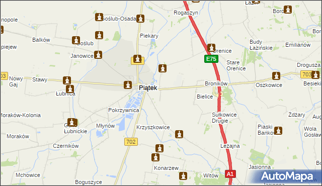 mapa Łęka gmina Piątek, Łęka gmina Piątek na mapie Targeo