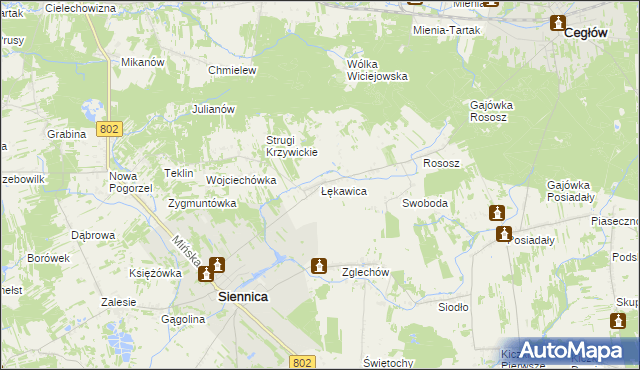 mapa Łękawica gmina Siennica, Łękawica gmina Siennica na mapie Targeo