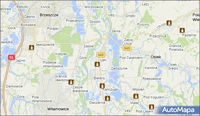 mapa Łęki gmina Kęty, Łęki gmina Kęty na mapie Targeo