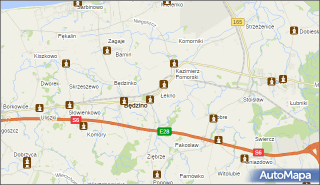 mapa Łekno gmina Będzino, Łekno gmina Będzino na mapie Targeo