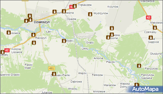 mapa Lelity gmina Popów, Lelity gmina Popów na mapie Targeo