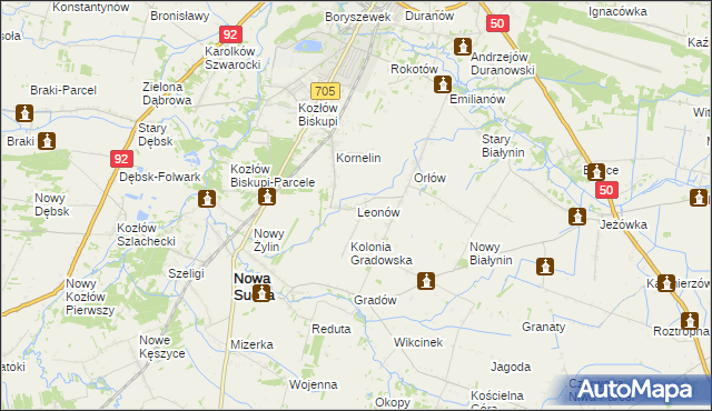 mapa Leonów gmina Nowa Sucha, Leonów gmina Nowa Sucha na mapie Targeo