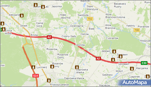 mapa Leonów gmina Zgierz, Leonów gmina Zgierz na mapie Targeo