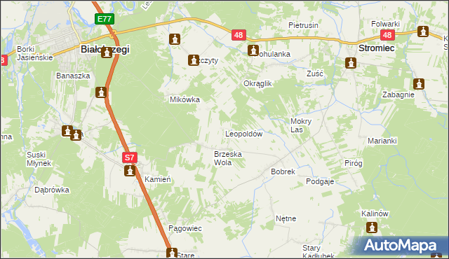 mapa Leopoldów gmina Białobrzegi, Leopoldów gmina Białobrzegi na mapie Targeo