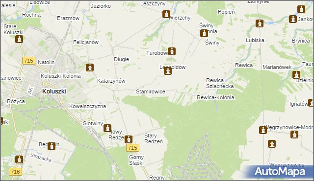 mapa Leosin gmina Koluszki, Leosin gmina Koluszki na mapie Targeo