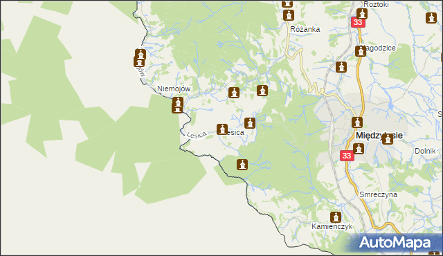 mapa Lesica gmina Międzylesie, Lesica gmina Międzylesie na mapie Targeo