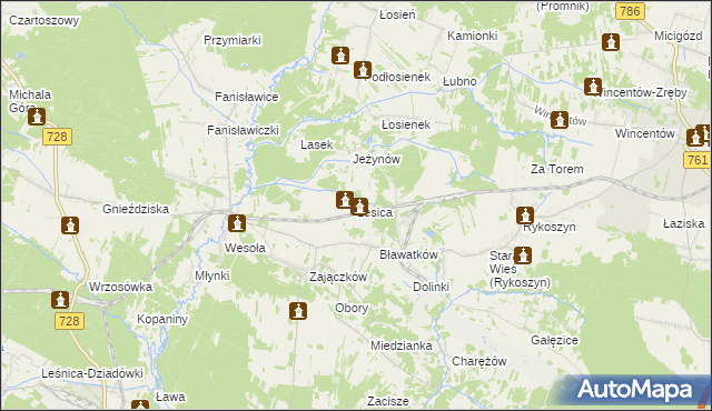 mapa Lesica gmina Piekoszów, Lesica gmina Piekoszów na mapie Targeo