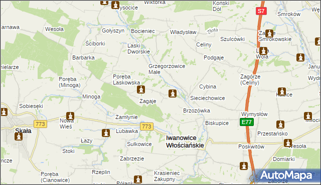 mapa Lesieniec gmina Iwanowice, Lesieniec gmina Iwanowice na mapie Targeo