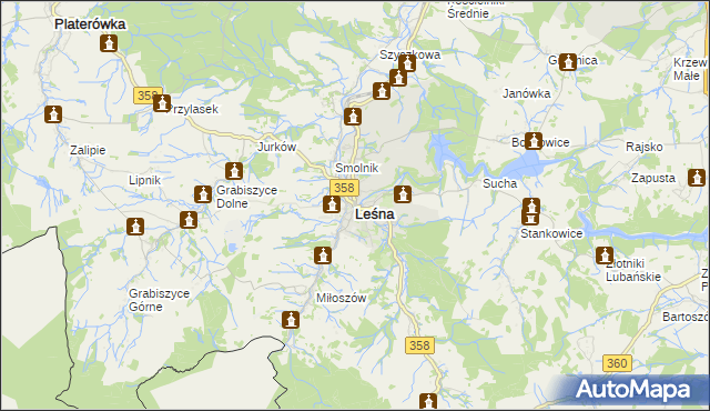 mapa Leśna powiat lubański, Leśna powiat lubański na mapie Targeo