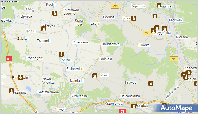 mapa Leśniaki gmina Siewierz, Leśniaki gmina Siewierz na mapie Targeo