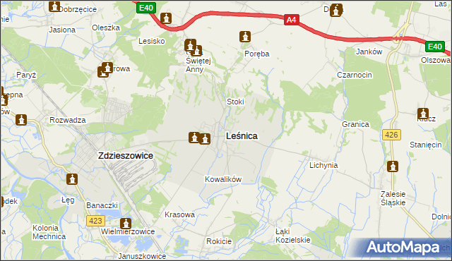 mapa Leśnica powiat strzelecki, Leśnica powiat strzelecki na mapie Targeo