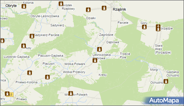 mapa Leśniczówka Dąbrowa gmina Rząśnik, Leśniczówka Dąbrowa gmina Rząśnik na mapie Targeo