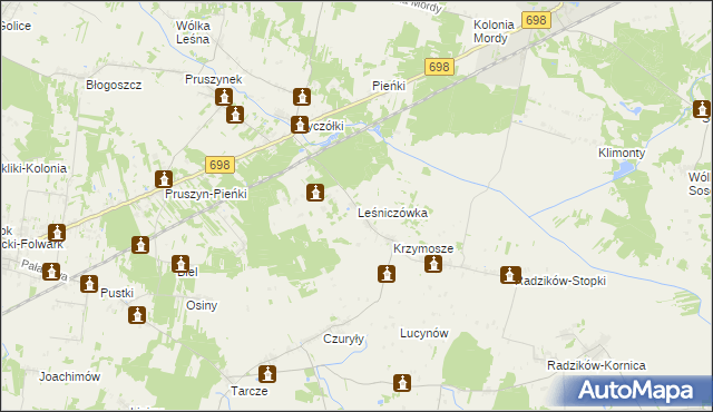 mapa Leśniczówka gmina Mordy, Leśniczówka gmina Mordy na mapie Targeo