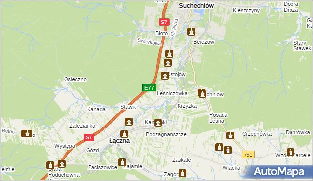 mapa Leśniczówka gmina Suchedniów, Leśniczówka gmina Suchedniów na mapie Targeo