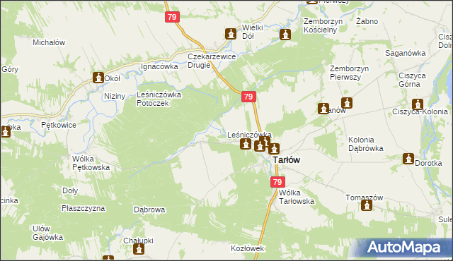 mapa Leśniczówka gmina Tarłów, Leśniczówka gmina Tarłów na mapie Targeo