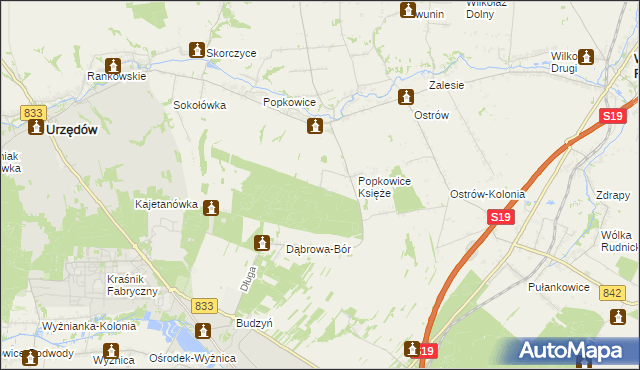 mapa Leśniczówka gmina Urzędów, Leśniczówka gmina Urzędów na mapie Targeo