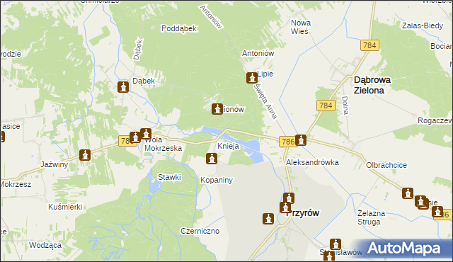 mapa Leśniczówka Knieja gmina Dąbrowa Zielona, Leśniczówka Knieja gmina Dąbrowa Zielona na mapie Targeo