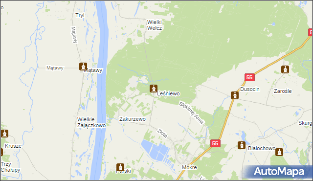 mapa Leśniewo gmina Grudziądz, Leśniewo gmina Grudziądz na mapie Targeo