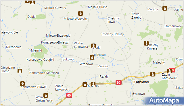 mapa Leśniewo gmina Karniewo, Leśniewo gmina Karniewo na mapie Targeo