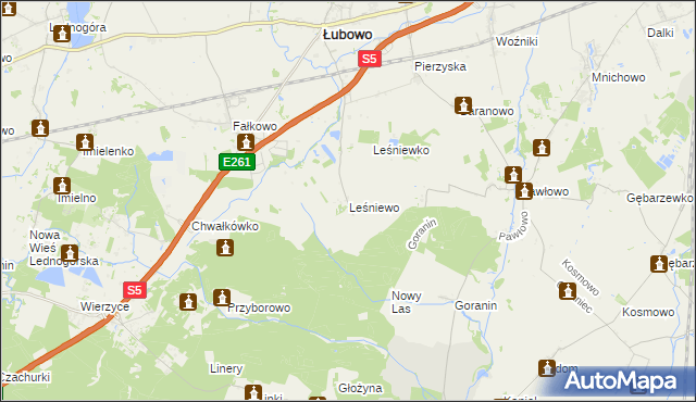 mapa Leśniewo gmina Łubowo, Leśniewo gmina Łubowo na mapie Targeo