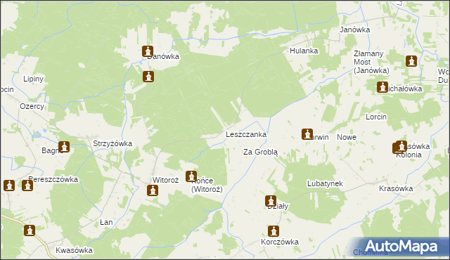 mapa Leszczanka gmina Drelów, Leszczanka gmina Drelów na mapie Targeo