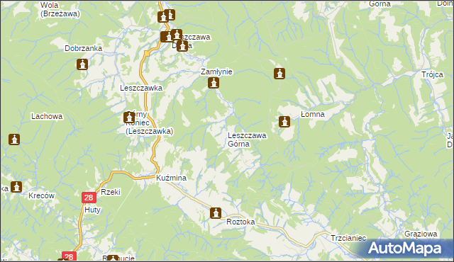 mapa Leszczawa Górna, Leszczawa Górna na mapie Targeo
