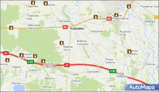 mapa Leszcze gmina Kościelec, Leszcze gmina Kościelec na mapie Targeo