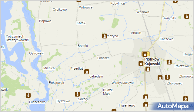 mapa Leszcze gmina Piotrków Kujawski, Leszcze gmina Piotrków Kujawski na mapie Targeo