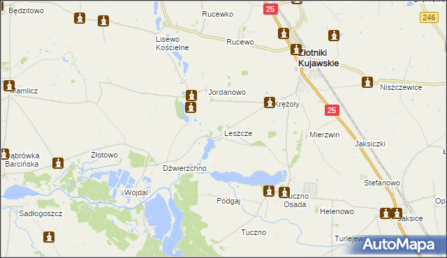 mapa Leszcze gmina Złotniki Kujawskie, Leszcze gmina Złotniki Kujawskie na mapie Targeo